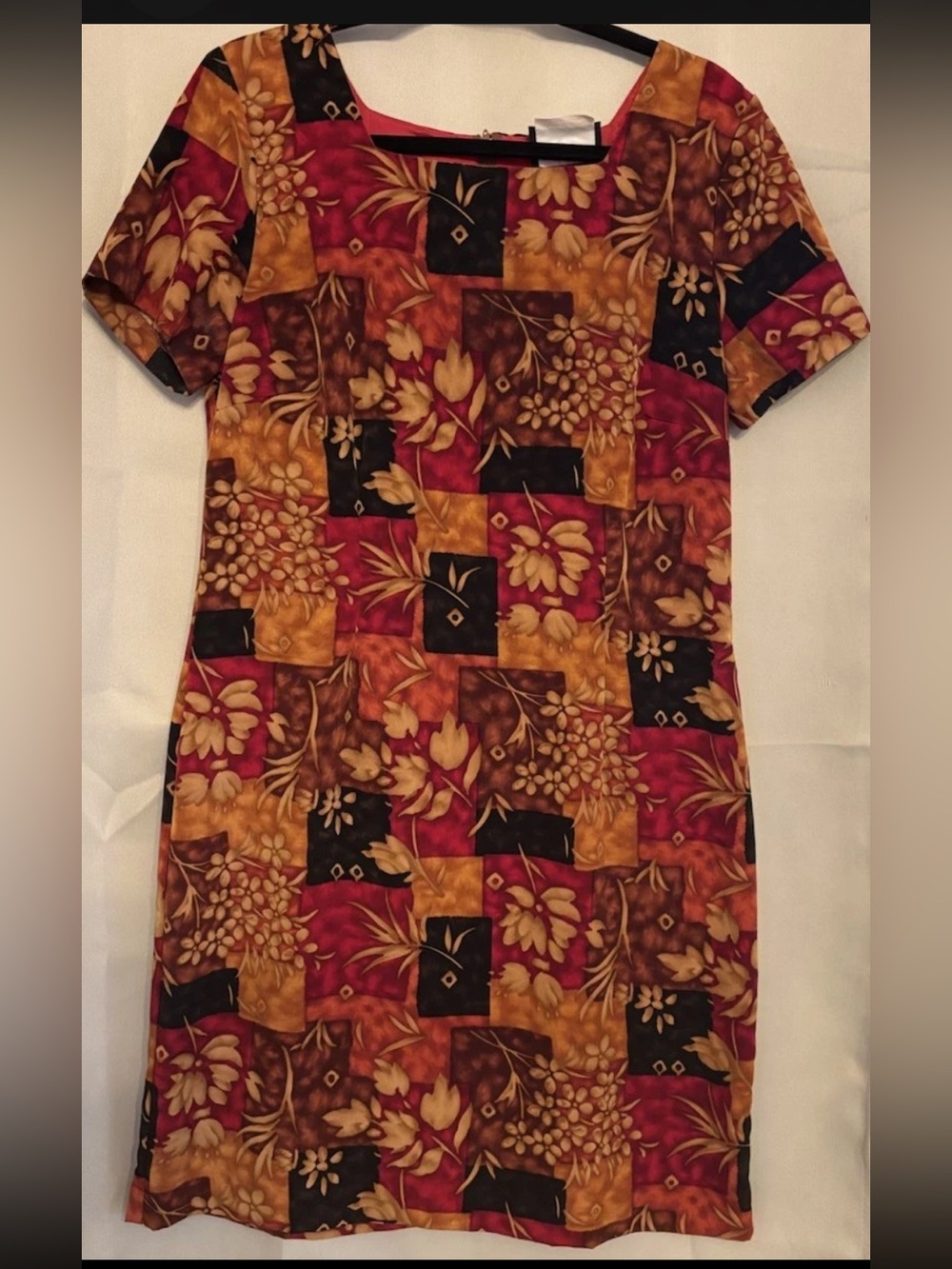 Vintage 90s Patchwork lined fall floral sheath career dress
